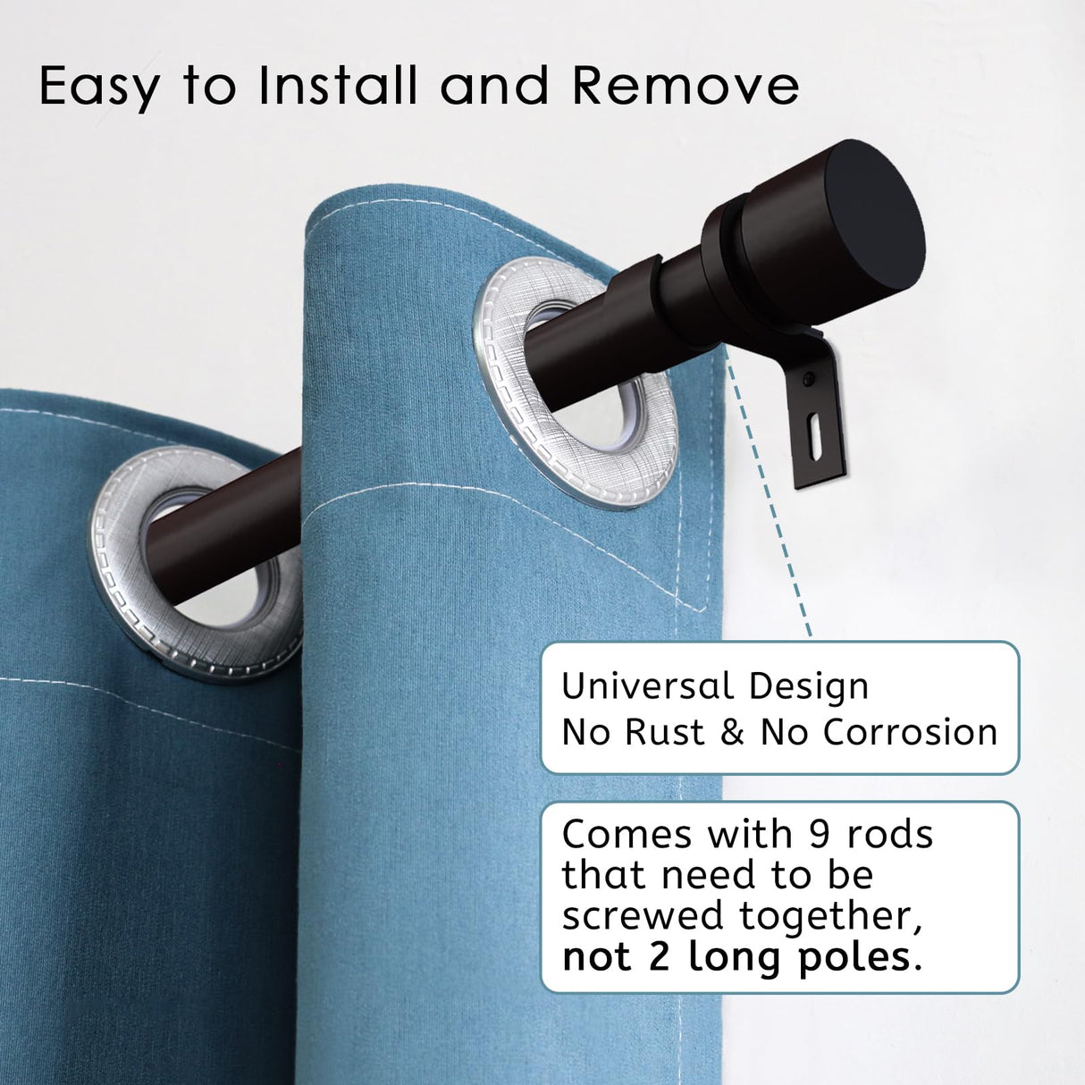 Byondeth Curtain Rods for Windows 16 to 144 Inches Adjustable Length 1 Inch Diameter Window Curtain Rod with Aluminium End Cap, Antique Bronze Byondeth