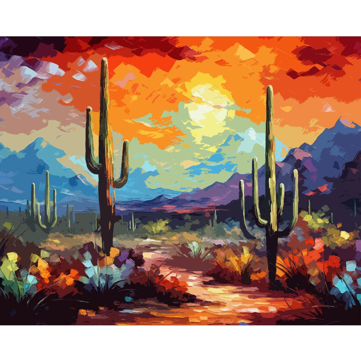 Tucocoo Saguaro Cacti Paint by Number for Adults, DIY Digital Oil Painting Kits on Canvas with Brushes and Acrylic Pigment Arizona Desert Landscape Picture for Home Decor Gifts 16x20inch (Frameless) Tucocoo