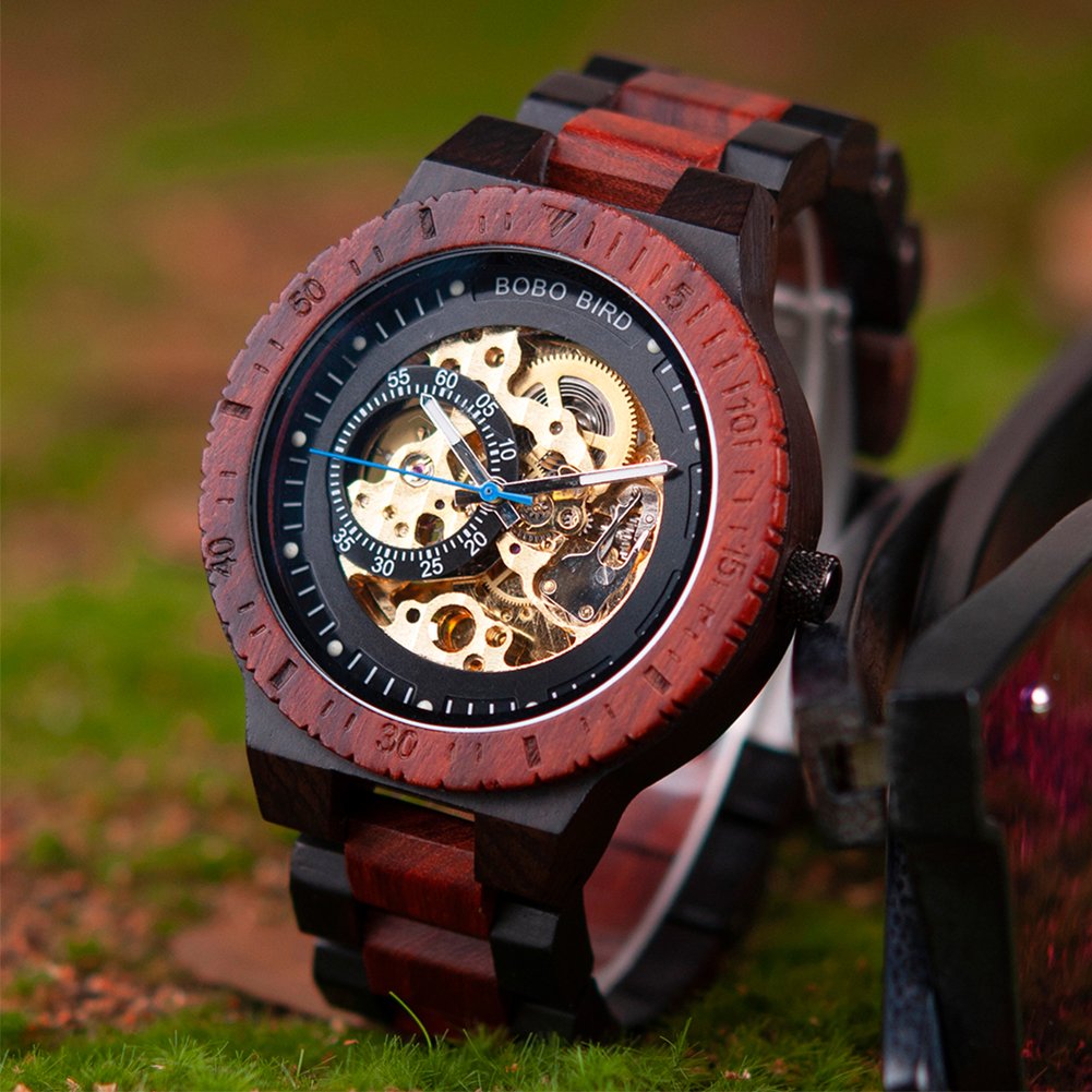 BOBO BIRD Mens Wooden Watches Luxury Mechanical Watch Lightweight Wood Band Timepieces for Men with Gift Box BOBO BIRD