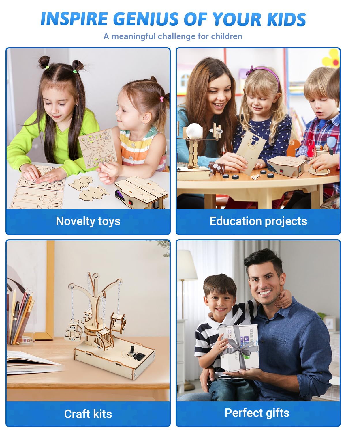 Poraxy STEM Kits for Kids Ages 8-10-12, 5 Set Wooden 3D Puzzles, Educational Science Experiment Building Projects Crafts, Toys for Ages 8-13, Birthday Gifts for Boys Girls 8 9 10 11 12 13 Years Old Poraxy