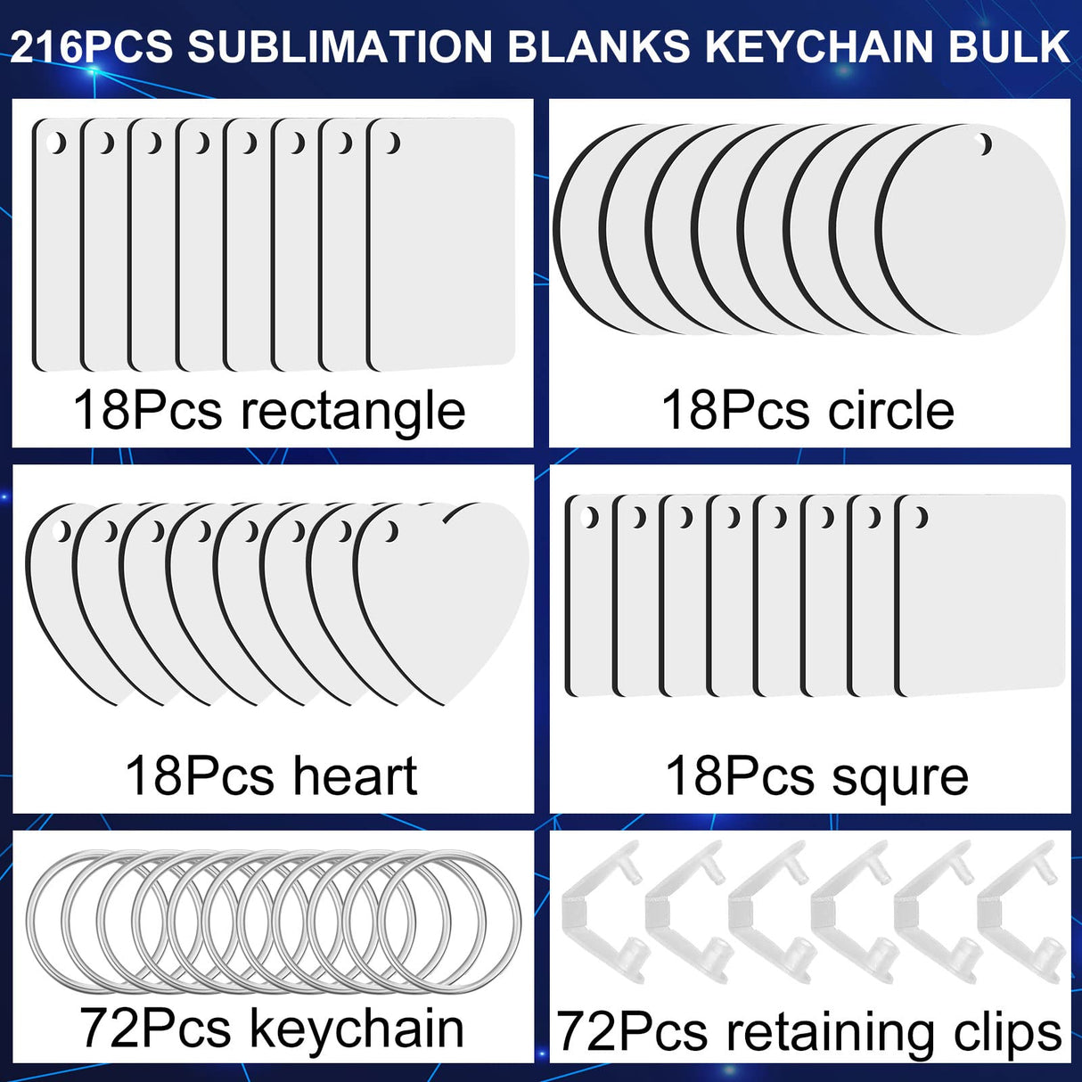 Bucherry 216 Pcs Double Sided Sublimation Keychain Heat Transfer DIY MDF Blank Keychains Blanks Bulk Sublimation Key Chains for Christmas Graduation Day Bucherry