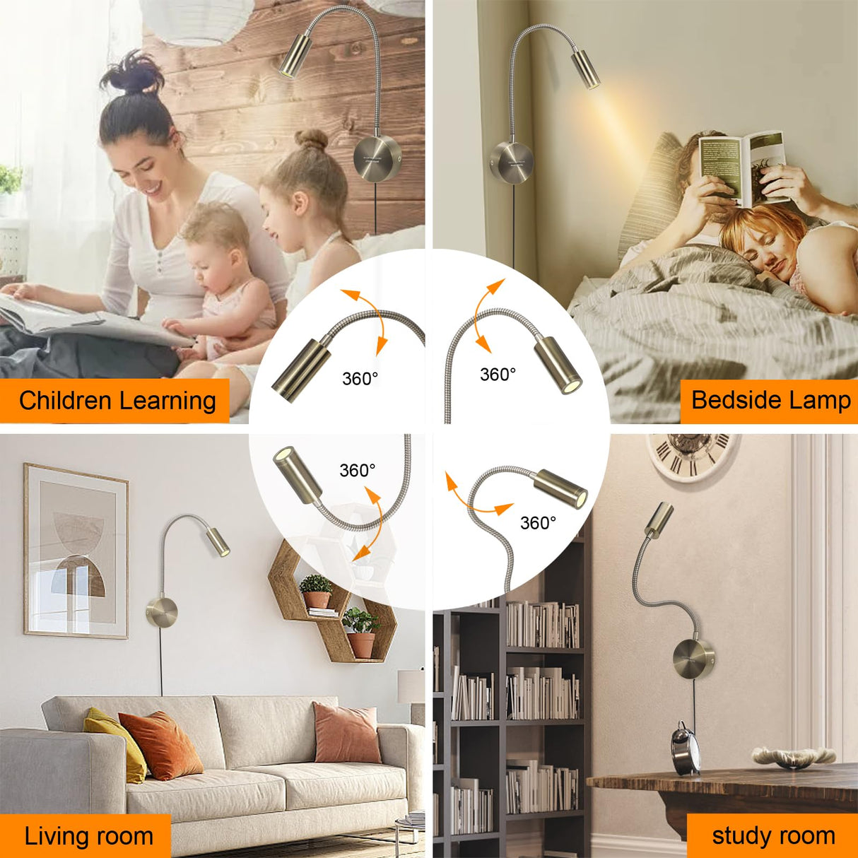 Taysing LED Reading Light 3W 270lm Dimmable Timing Wall Mounted Reading Lamp Wall Sconces Bed Lamps Task Directional LED Gooseneck Light for Bedside Headboard Bunk Bed 2 Pack(Soft White 3000K) Taysing