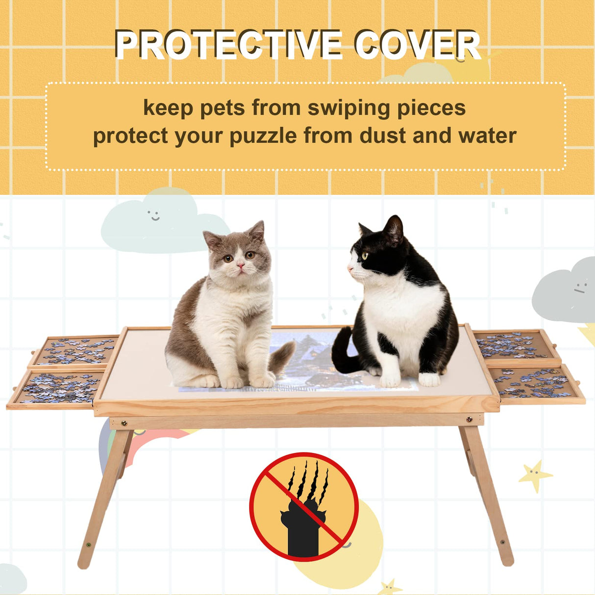 Puzzle Board 1500 Pieces,34.3”x 26.5” Jigsaw Puzzle Table with 4 Drawers and Cover,Portable Puzzle Table with Folding Legs for Adults and Teens RAGOZONERY