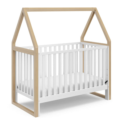 Storkcraft Orchard 5-in-1 Convertible Crib (White with Driftwood) – GREENGUARD Gold Certified, Canopy Style Baby Crib, Converts from Crib to Toddler Bed, Daybed and Full-Size Bed