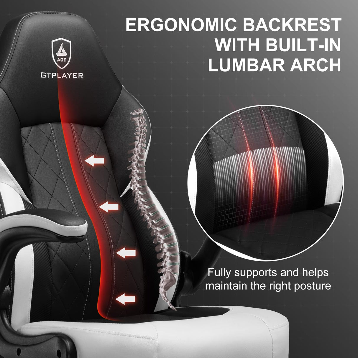 GTPLAYER Gaming Chair,Ergonomic Computer Desk Chair with Footrest and Massage Lumbar Support, High Recliner Chair with 360° Swivel Seat and Headrest (White) GTPLAYER