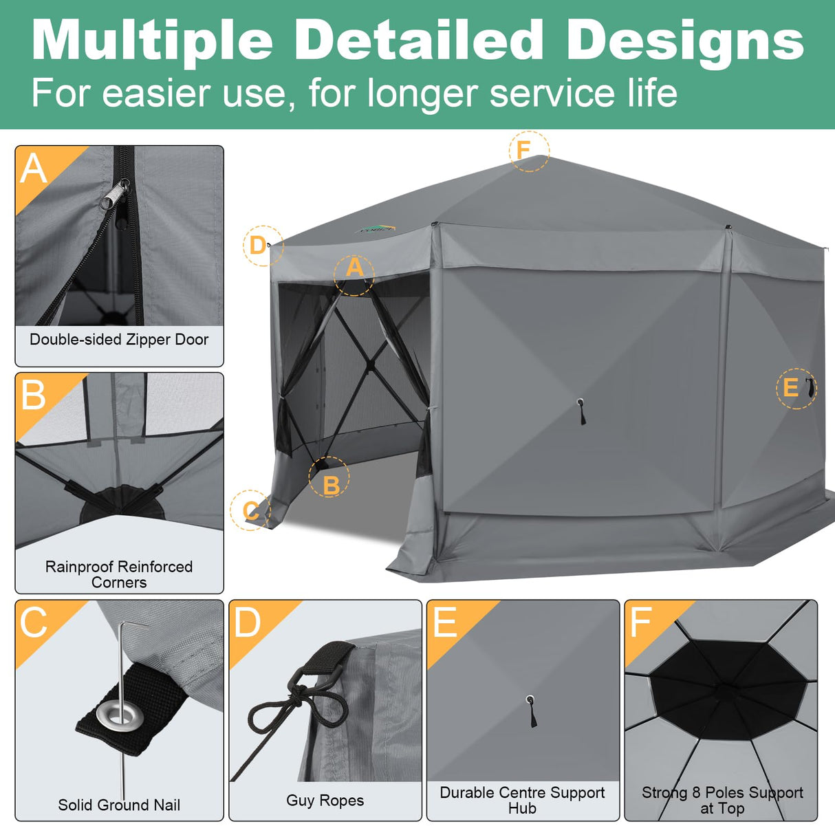 COBIZI 15x15ft Extra Large Pop-Up Gazebo Canopy Tent with Mosquito Netting, Spacious Easy Set-Up Screened Shelter, Durable Outdoor Pavilion with Ground Stakes, Perfect for Patio, Backyard, and Lawn COBIZI