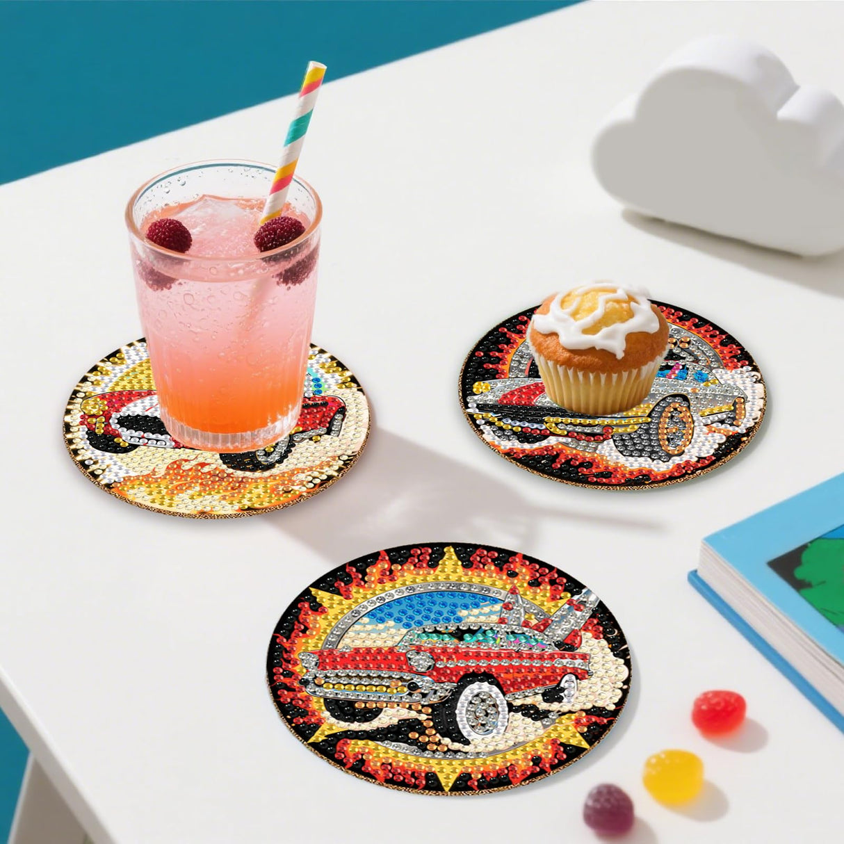 DOTZSO 8 Pcs Sports Car Diamond Art Coaster Kits with Holder,Diamond Painting Coasters for Adults Beginners,Party Home Decor Abstract,Fun Gifts for Women DOTZSO