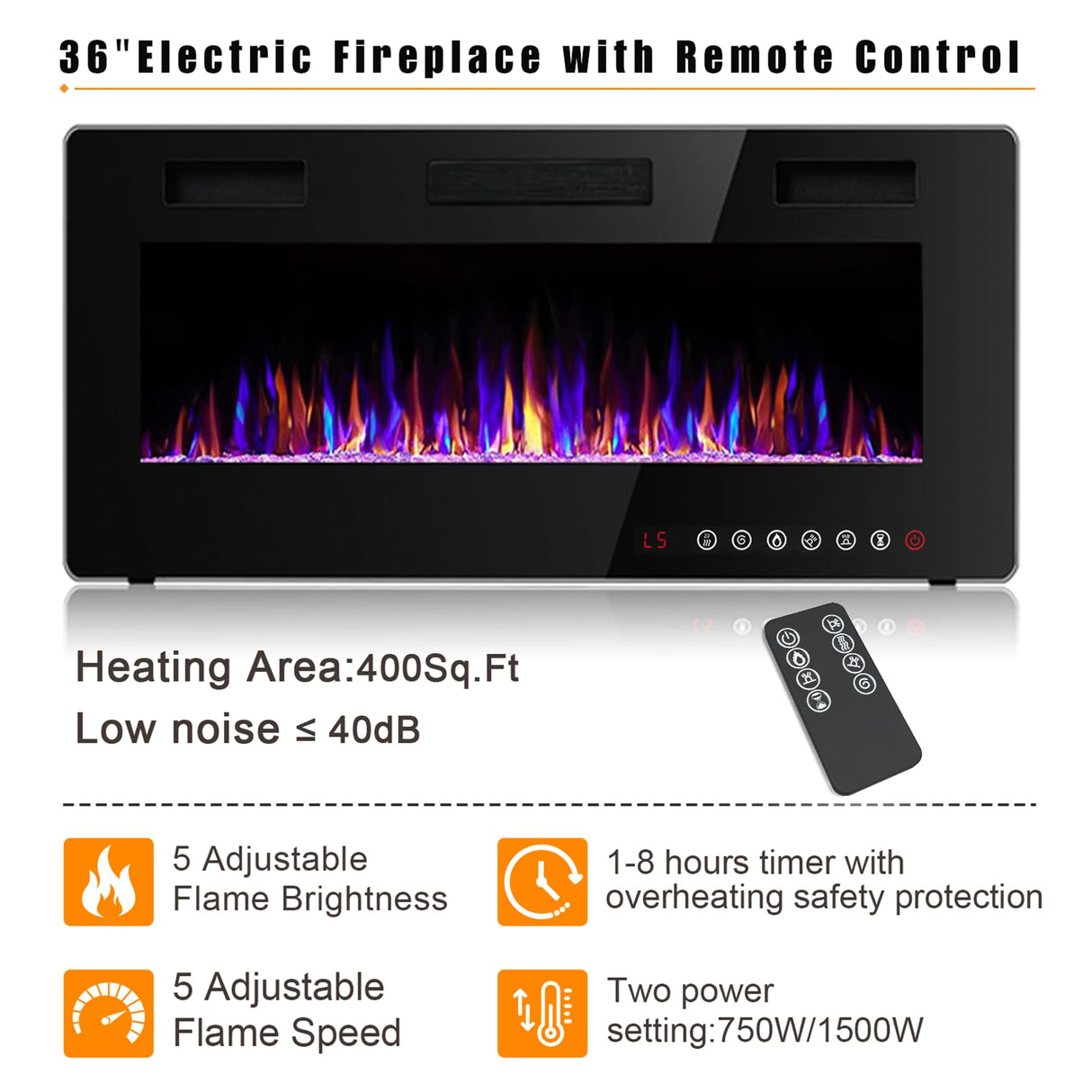 BOSSIN Fireplace TV Stand with 36" Electric Fireplace, LED Light Entertainment Center with Storage Cabinet for TVs up to 80 inch, Media TV Console with Modern Wood Texture,70 inch Gray BOSSIN