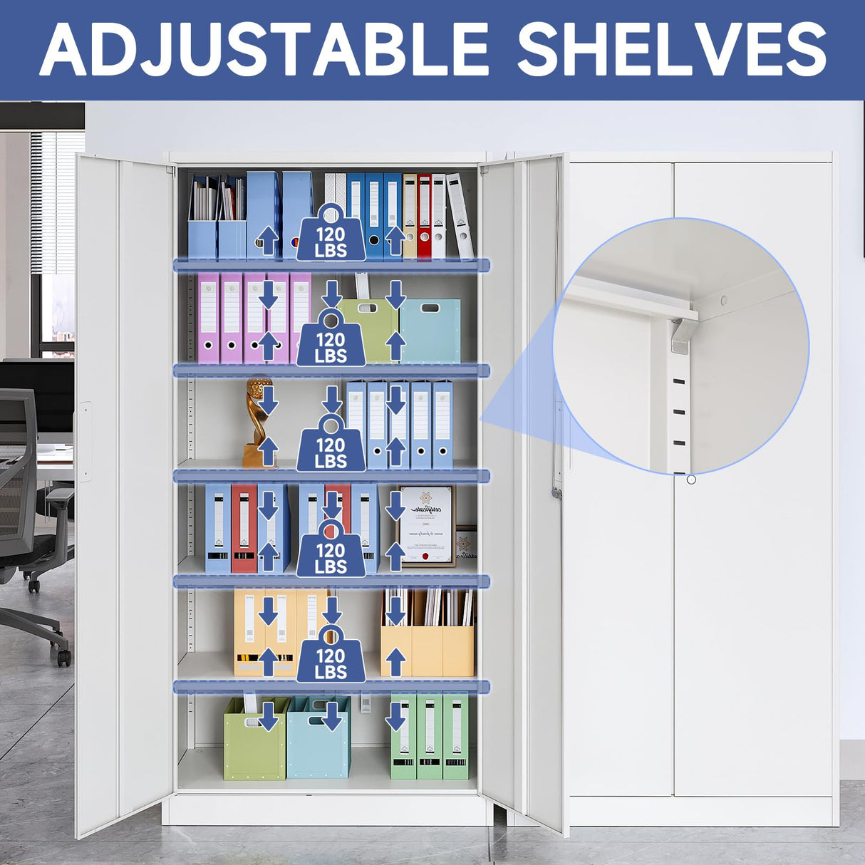 Anxxsu Metal Garage Storage Cabinet, 71" Locking Storage Cabinet with 2 Doors and 5 Adjustable Shelves, Lockable Metal Cabinet for Office,Home,Garage,Gym,School(White) Anxxsu