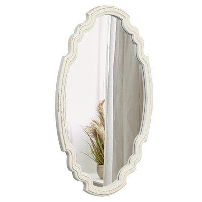 Sintosin Vintage Sculpted Oval Mirrors for Wall Decor 24 inch, Distressed White Ornate Accent Wood Oval Bathroom Mirror Vanity, Rustic Wall Mounted Mirrors, Farmhouse Mirrors for Living Room
