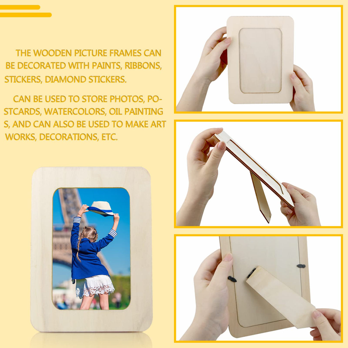 Vmiapxo 10 Pack Unfinished Wooden Picture Frames for 4" x 6" Photos, Standing Postcard Picture Frame Set DIY Keepsake Kit Decoratable Coards for Halloween Thanksgiving Christmas Wedding Birthday Vmiapxo
