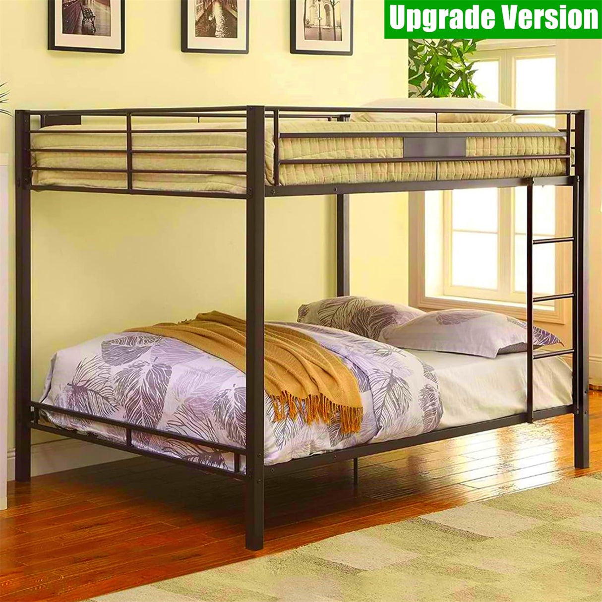 RUUTE Latest Upgrade & Stronger Queen Over Queen Size Bunk Bed, Thickened More Rust-Proof Metal Heavy Duty Steel Bunk Queen Bed with Enhanced Legs and Slats (Easier Assembly) (Queen Over Queen) RUUTE