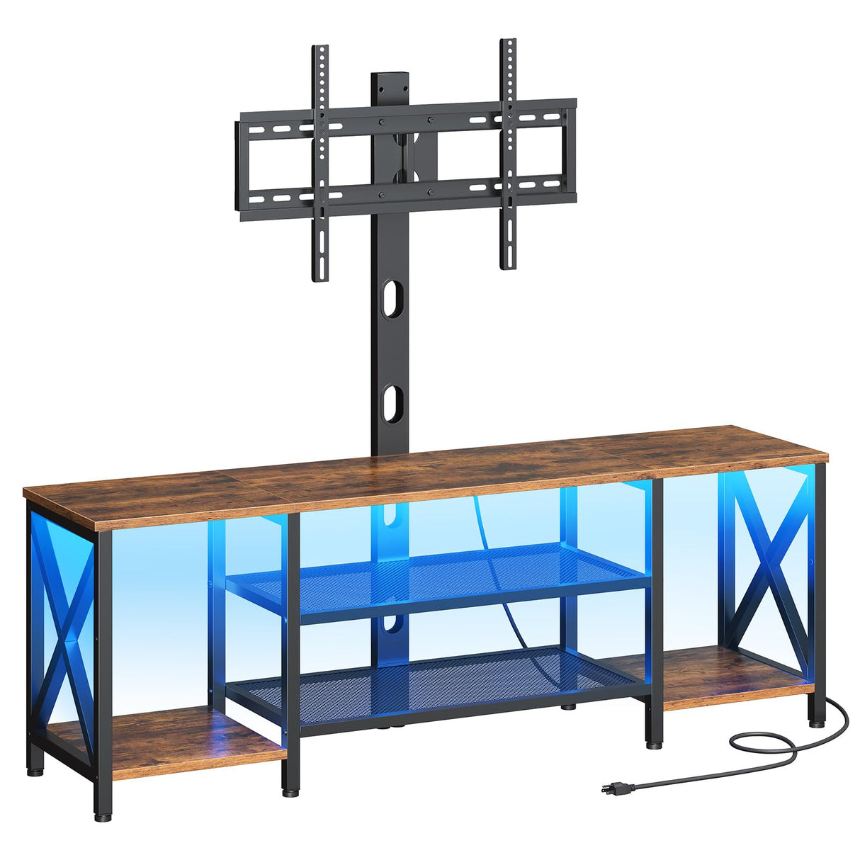 HOOBRO TV Stand with Mount and Power Outlet, LED Entertainment Center with Swivel Mount for 32/45/55/60/65/70/75 inch TVs, 3-Tier Storage Shelf for Living Room, Bedroom, Rustic Brown BF46UDDS01 HOOBRO