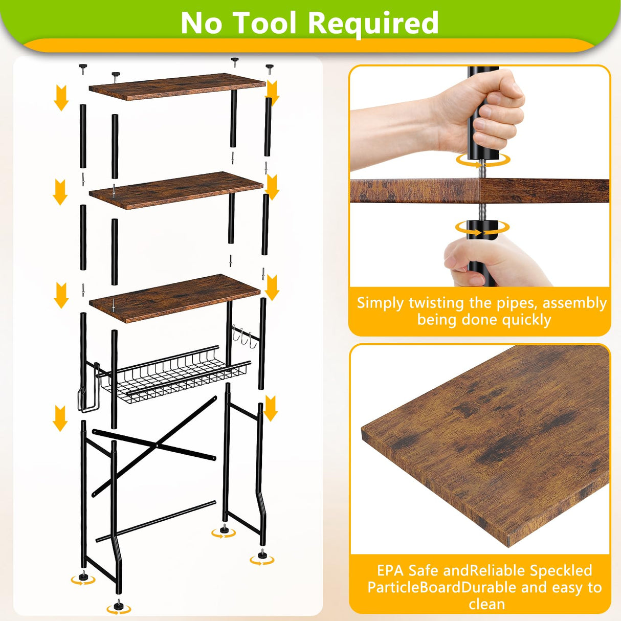 Over-The-Toilet Storage Shelf,4-Tier Bathroom Organizer Cabinet Rack And Storage Over Toilet With Shelf Waterproof Feet Pad And Basket,Multifunctional Space Saver Freestanding Bathroom Shelves(Brown) Mlinavn