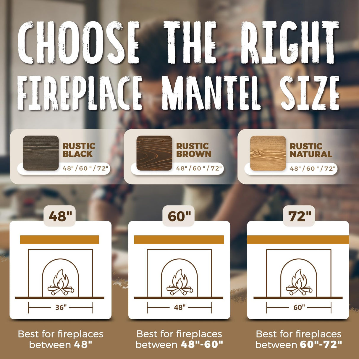 ABSWHLM 60x8x3 Fireplace Mantel - Handcrafted Hollow Rustic Solid Wood Wall Mounted Floating Shelf with Invisible Heavy Duty Wood Bracket (Natural Wood) ABSWHLM