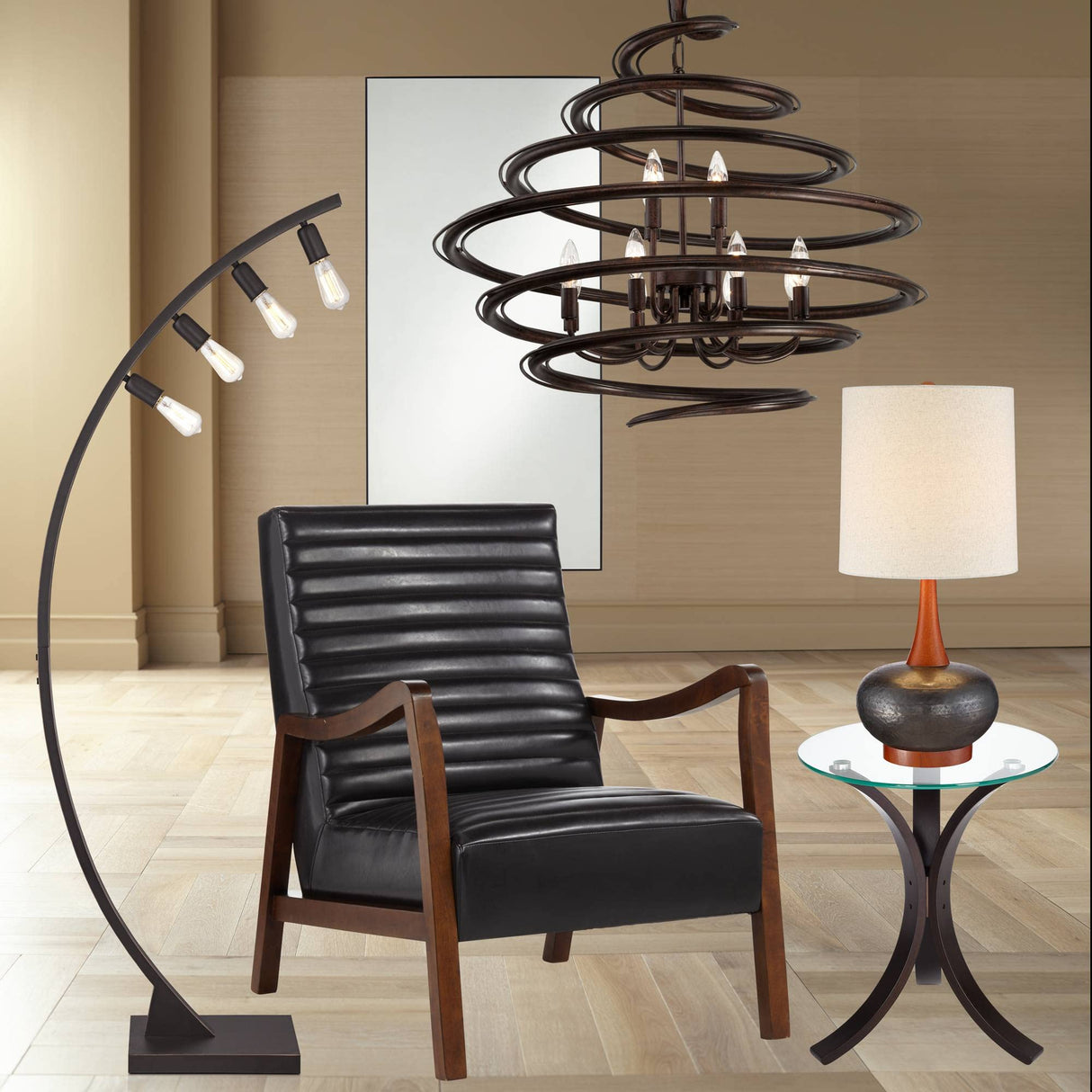 360 Lighting Andi Mid Century Modern Table Lamp 24.5" High Hammered Bronze Ceramic Wood Off White Tall Drum Shade for Living Room Bedroom House Bedside Nightstand Home Office (Color May Vary) 360 Lighting