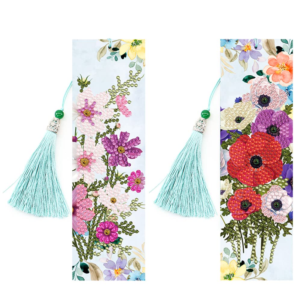 pigpigboss 2 Pieces Morning Glory Bookmark Diamond Painting Kit, Painting Flower Bookmark Diamond Art Dots for Reading Enthusiasts Adult Beginner Graduation Book Decor pigpigboss