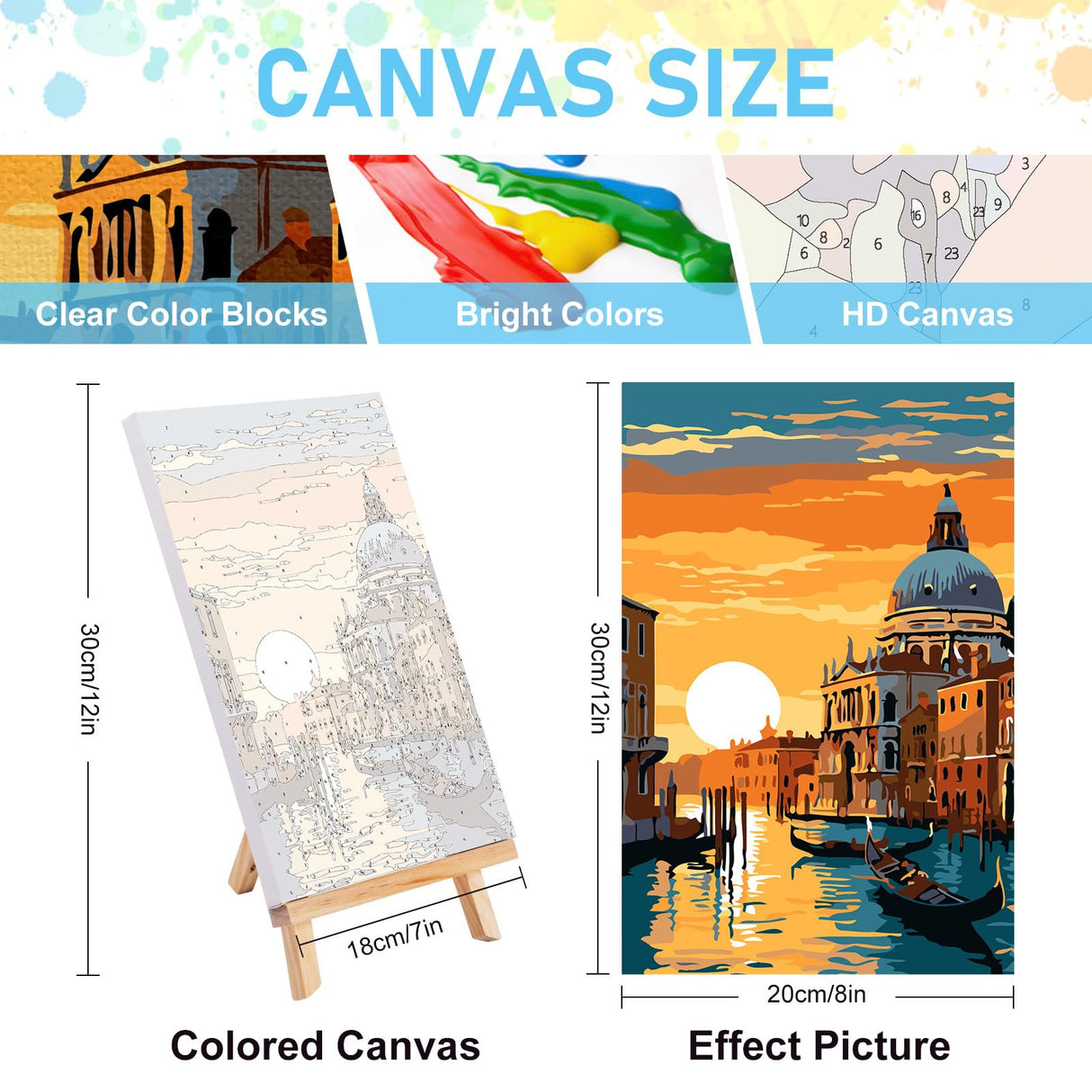 Offito 4 Pack Framed Paint by Numbers Kit for Adults Beginners with Wooden Easel, Landscape Easy Paint by Number Kit with Frame, Watercolor Adult Paint by Number Framed Canvas (8 * 12 Inch) Offito