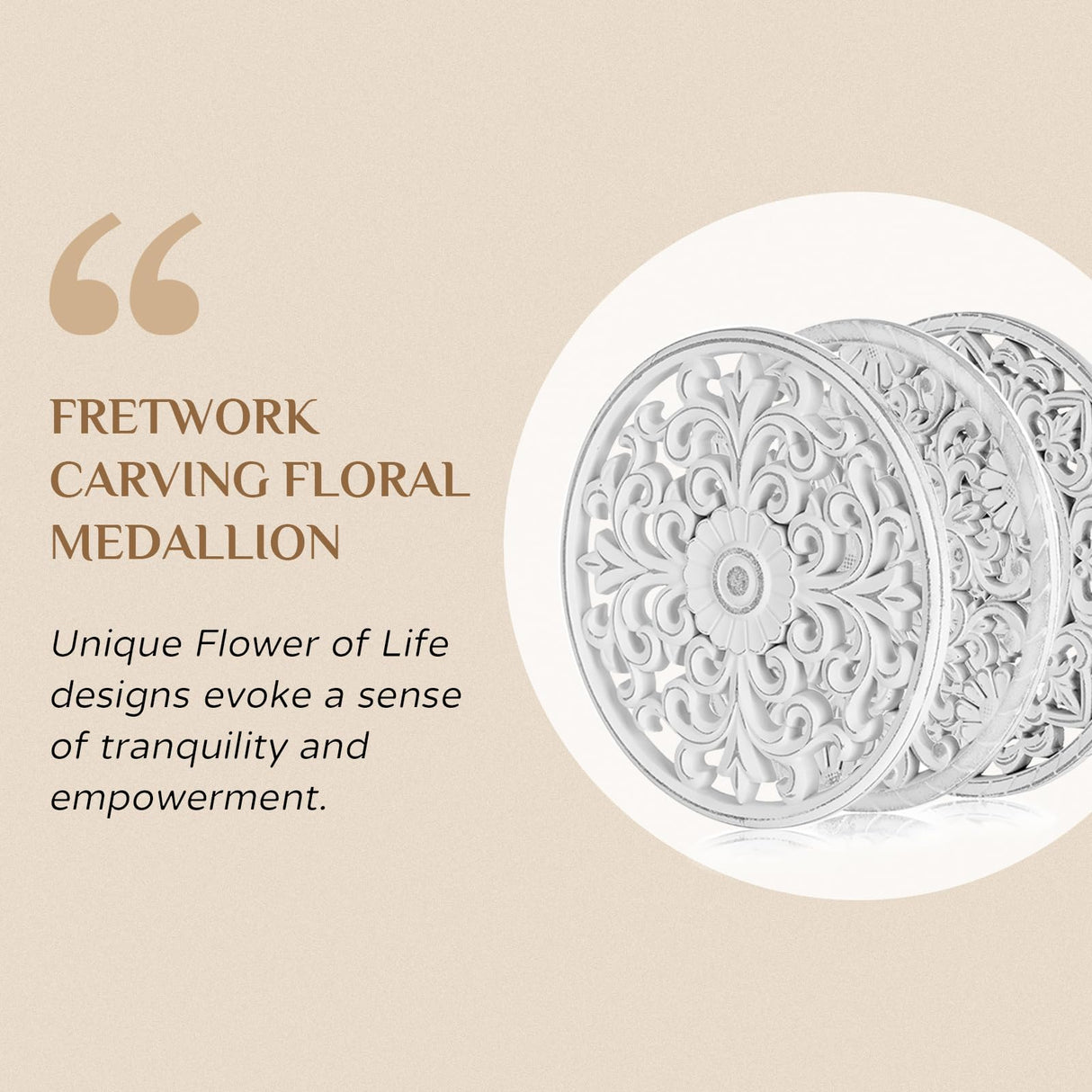 Walasis White Wall Decor Carved Medallion - Rustic Wood Wall Art Decorative Distressed Hanging Decorations Farmhouse Home Decoration for Living Room Bedroom Kitchen Bathroom Set of 3 Walasis