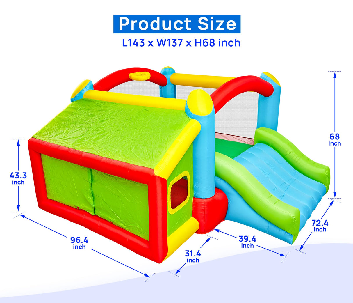 WELLFUNTIME Bounce House, Inflatable Bouncer with Air Blower, Kids Slide Jumping Castle with Slide, Ball Pit and Dart Target Game, 143x137x68 Inch WELLFUNTIME