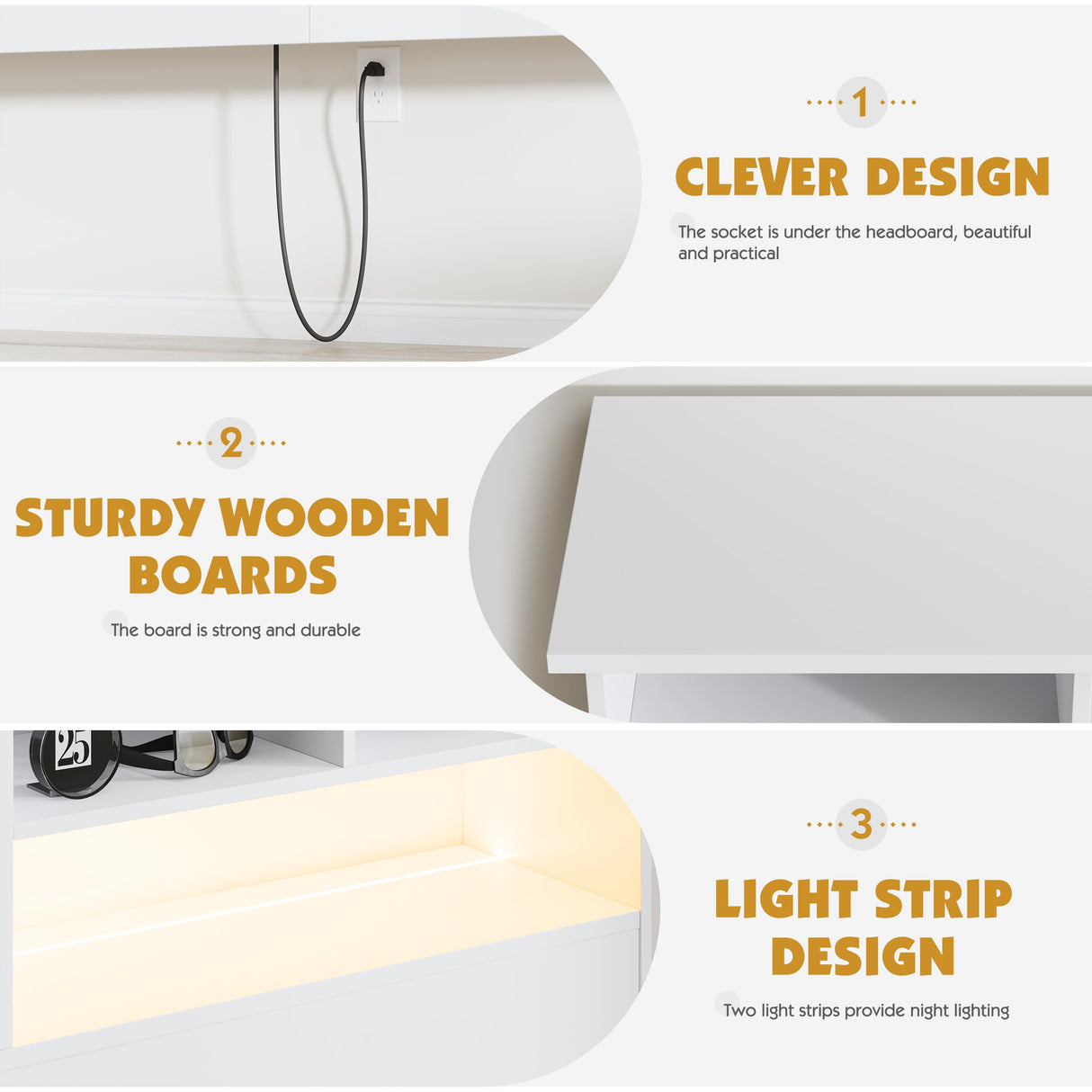 AYEASY King Size Headboard for Bedroom, Stylish Bookcase Headboard with Built-in Charging Station & 2 LED Lights, Engineered Wood Headboard, Noise-Free HeadBoard King Size with Storage, White AYEASY