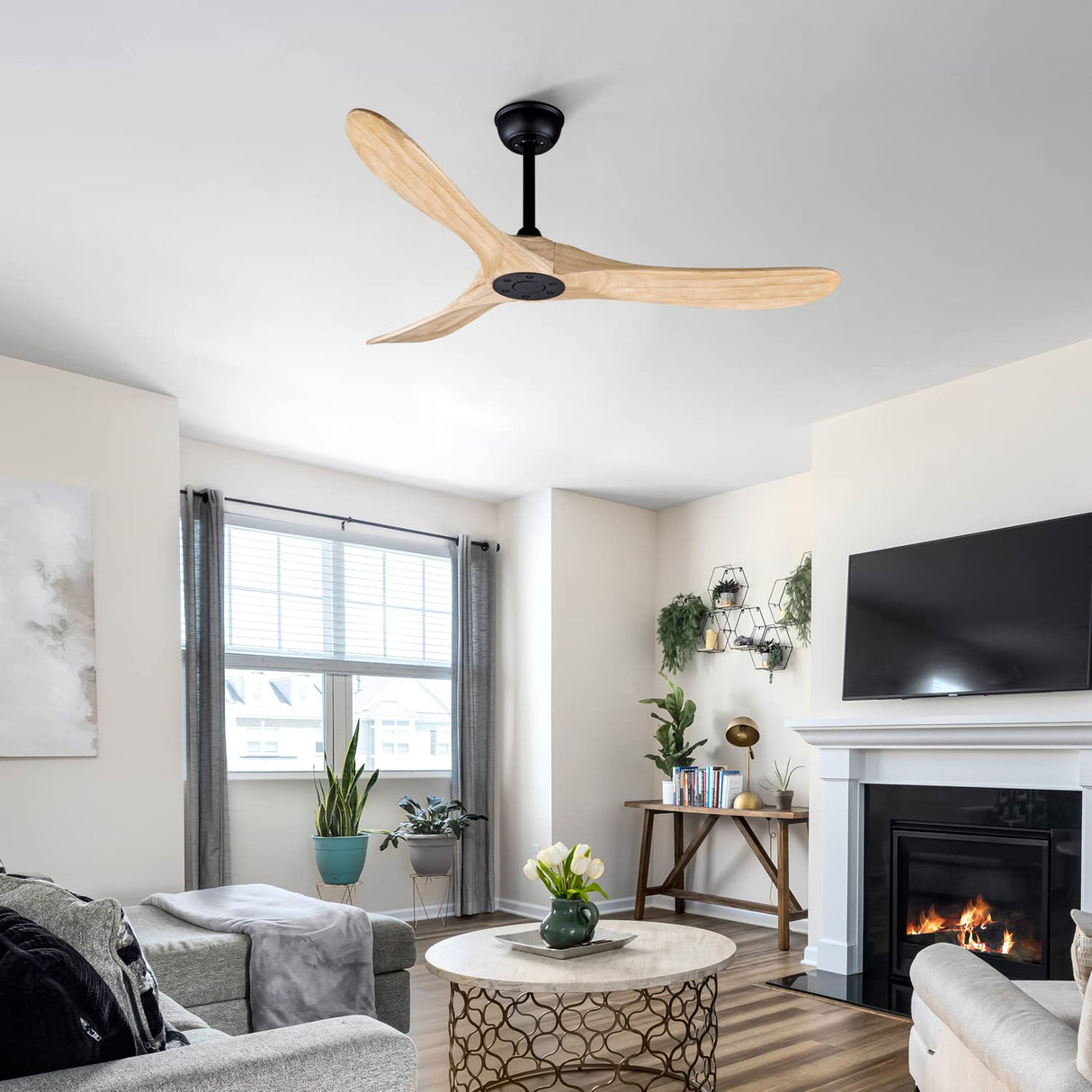 Bigzone 52" Outdoor/Indoor Ceiling Fans Without Lights, DC Motor Energy Saving, 3 Solid Wood Blades, Outdoor Ceiling Fans For Patios With Reversible Blades Bigzone