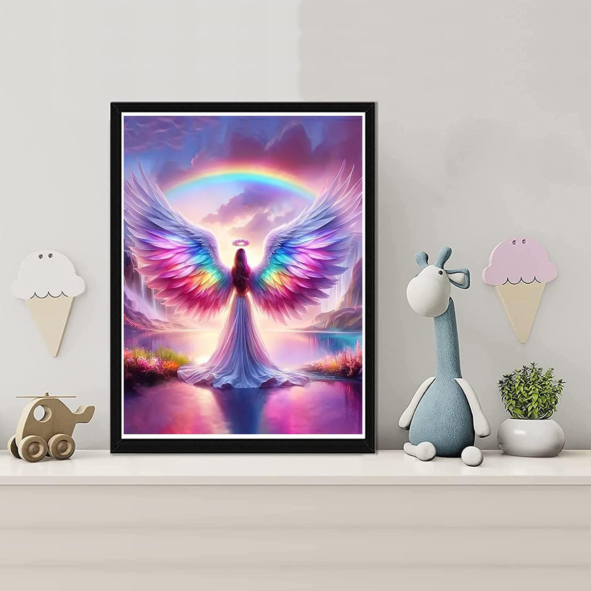 mrpwnle 2 Packs Diamond Art Painting Kits for Adults, Rainbow Angel Diamond Art Kits for Adults Beginners, DIY Round Full Drill Gem Craft Kit for Home Decor Gifts 12x16 inch mrpwnle