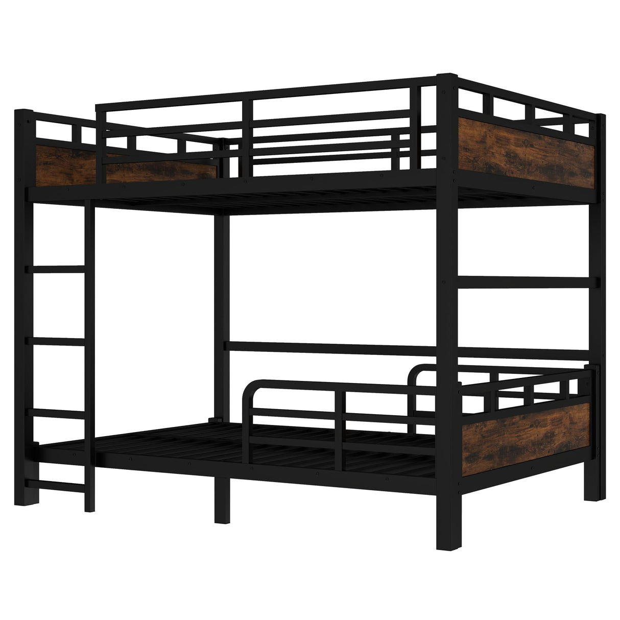 Full Over Full Bunk Bed with Headboard and Full Length Guardrail, Separable Bunk Bed Full Size, Heavy Duty Bunk Beds Can Turns Into Loft Bed and Platform Bed, Black Bellemave