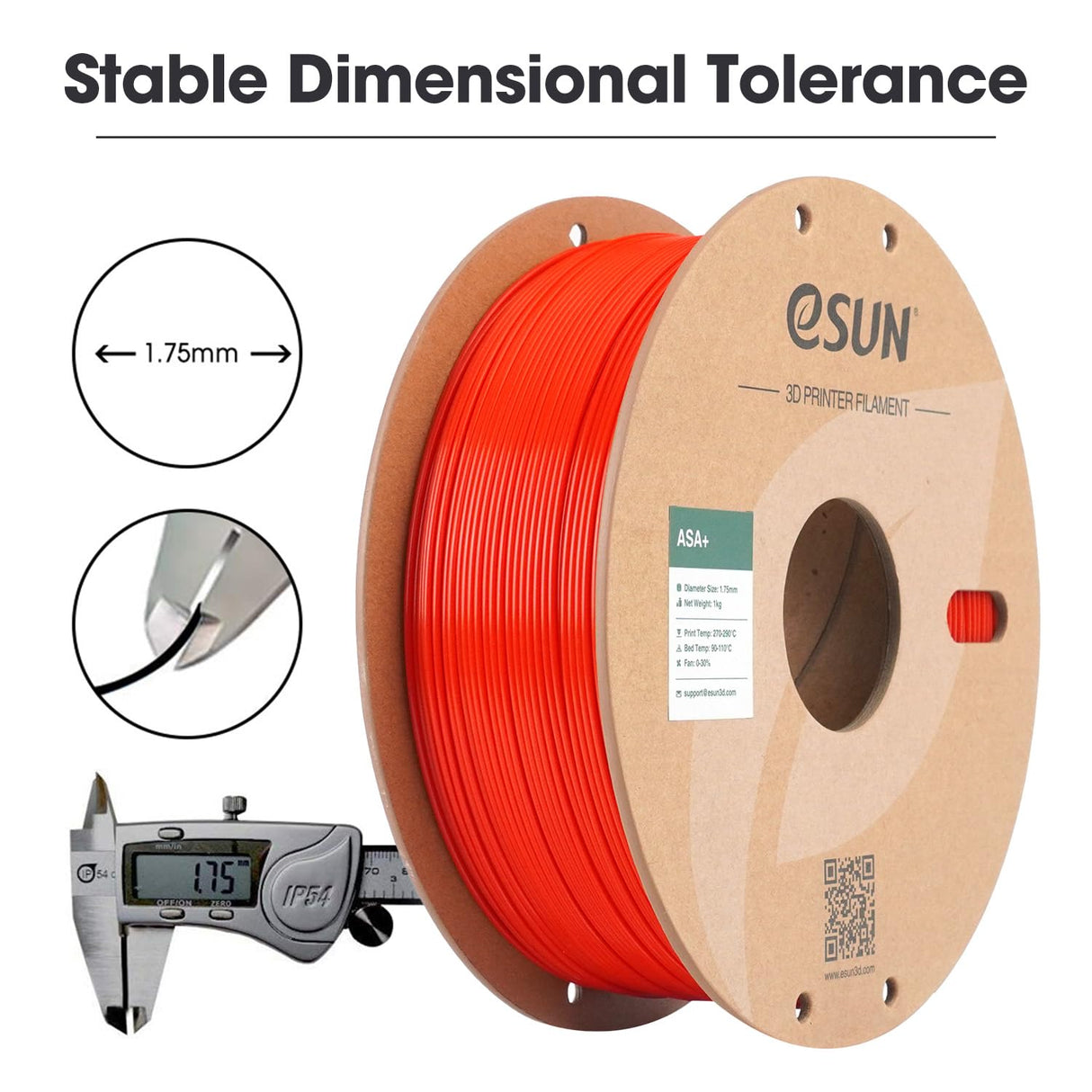 eSUN ASA+ Filament 1.75mm, Weather Resistant 3D Printer Filament for Outdoor Functional Parts, 1KG Spool Heat Resistant Upgraded ASA Plus 3D Printing Filament for 3D Printers, Red eSUN