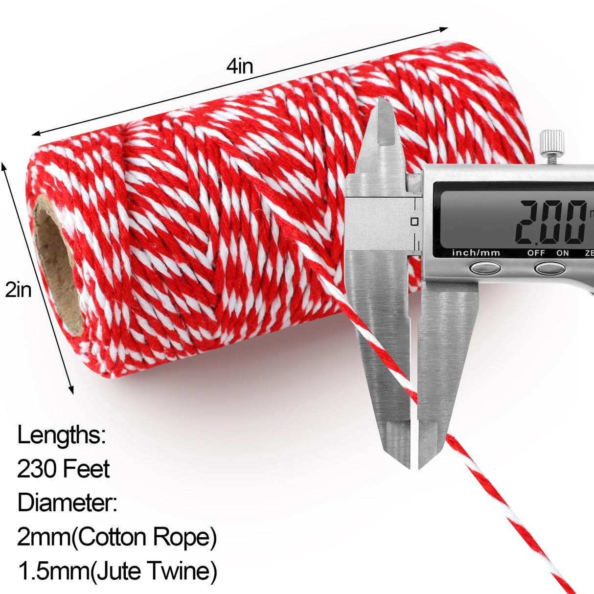 4 Rolls Natural Jute Twine, Red, Green & White - 70m/Roll Joyberg