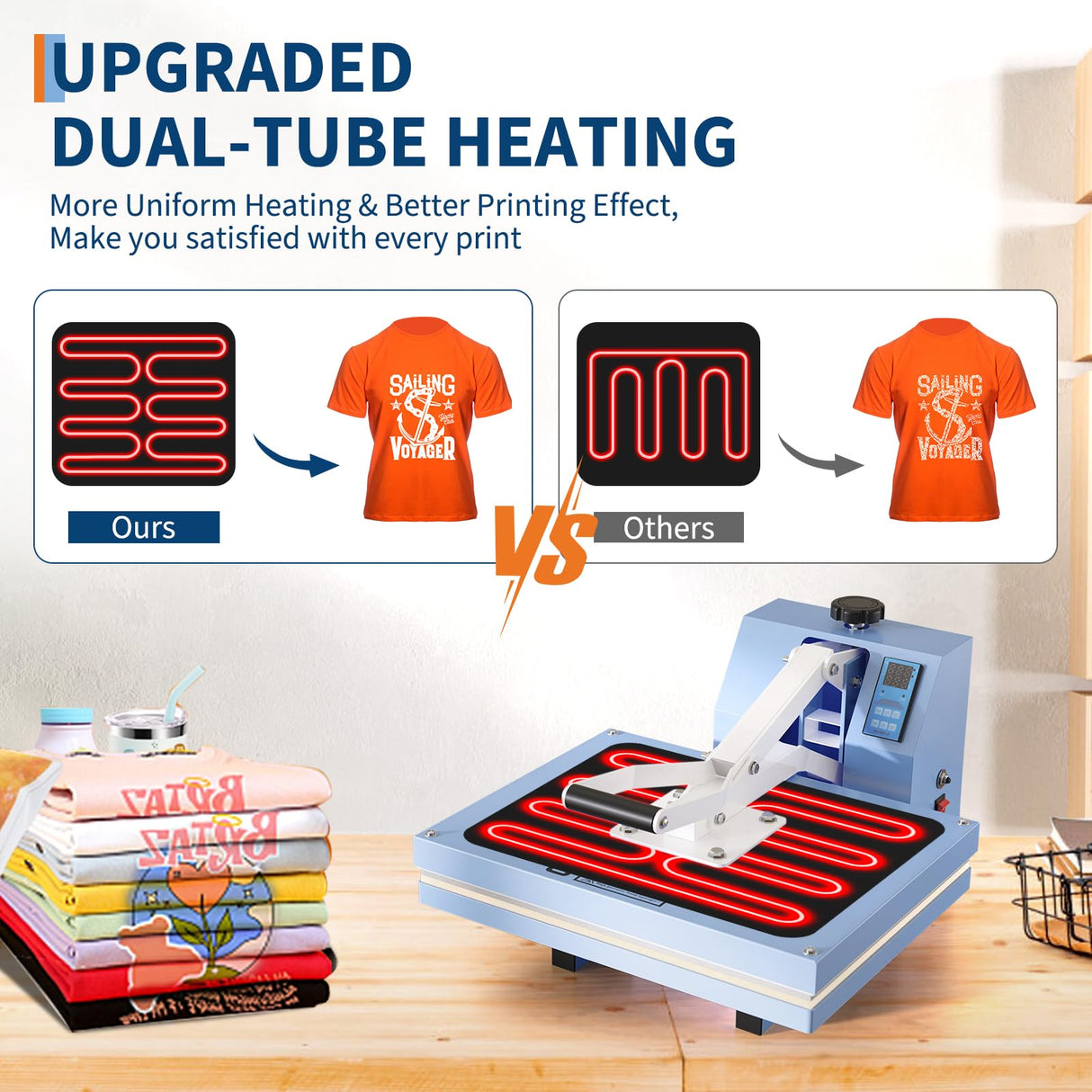 Heat Press, 16x20 Inch Machine, Fixed Clamshell Heat Transfer Machine for T-Shirts, Hats, Bags, Sublimation with Digital Display, 110V US Plug, Mist Blue Festisoul