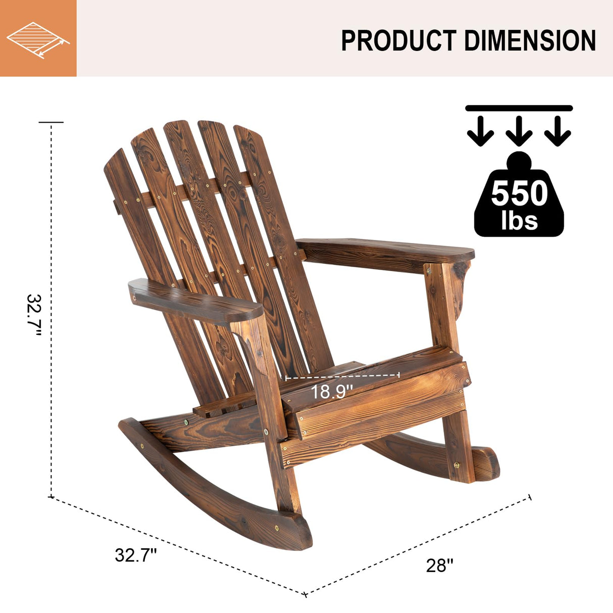 FURNDOOR 2PCS Patio Rocking Chair - Adirondack Rocker Chair Set of 2, Outdoor Wooden Rocking Chairs for Porch, Balcony, Backyard, Poolside FURNDOOR