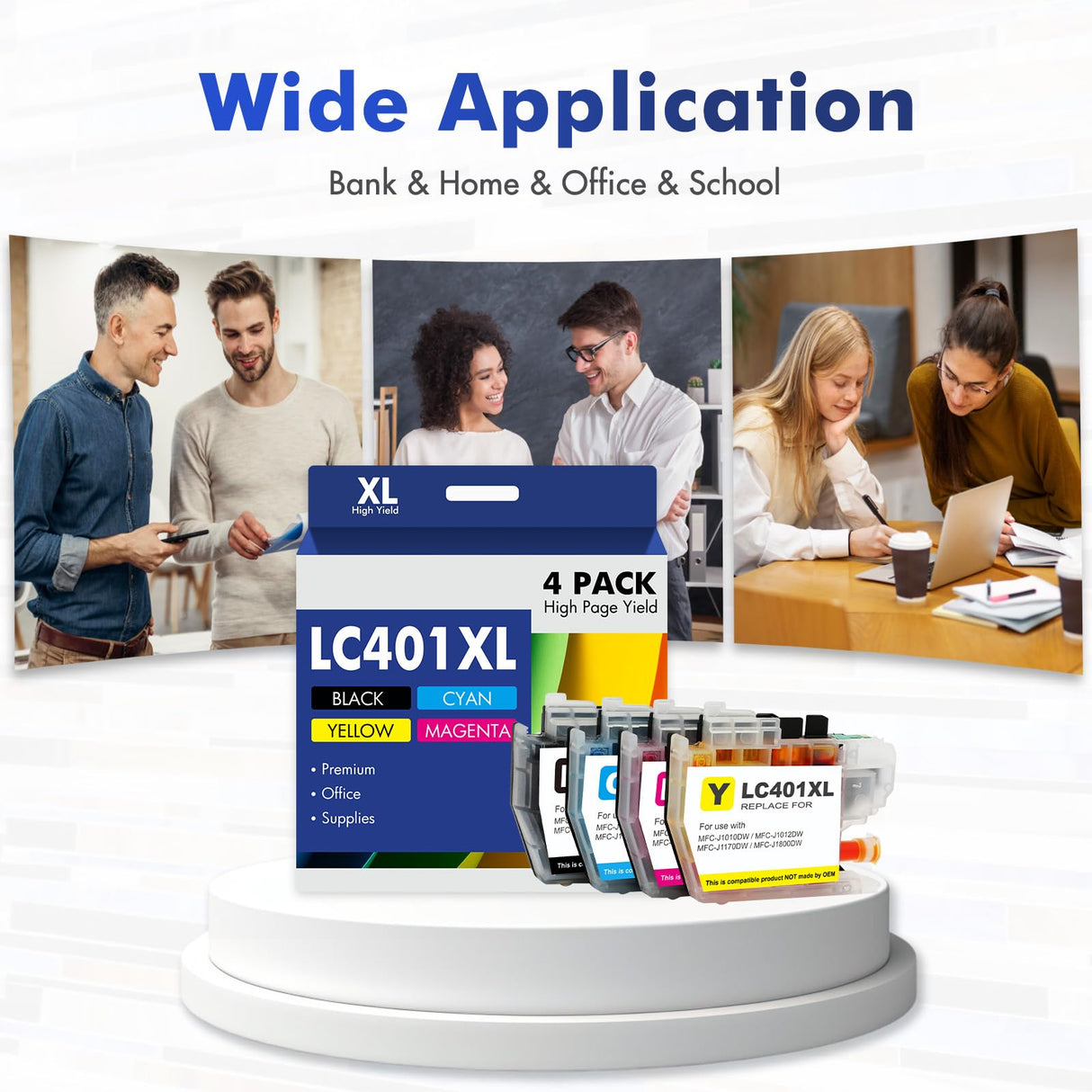 LC401XL LC401 MFC-J1010DW Ink Cartridges for Brother Printer 401XL LC 401 for MFC-J1010DW MFC-J1170DW MFC-J1012DW MFC-J1800DW MFC J1010DW - 4 Pack High Yields Black Cyan Magenta Yellow Toner H-Party