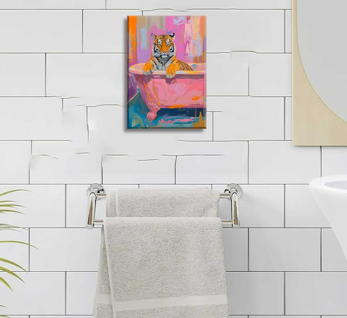 Vibrant Tiger in Bathtub Paint by Number Kit with Frame, 12x16inch Colorful Whimsical Animal DIY Painting for Adults and Kids, Art Craft Supplies Generic