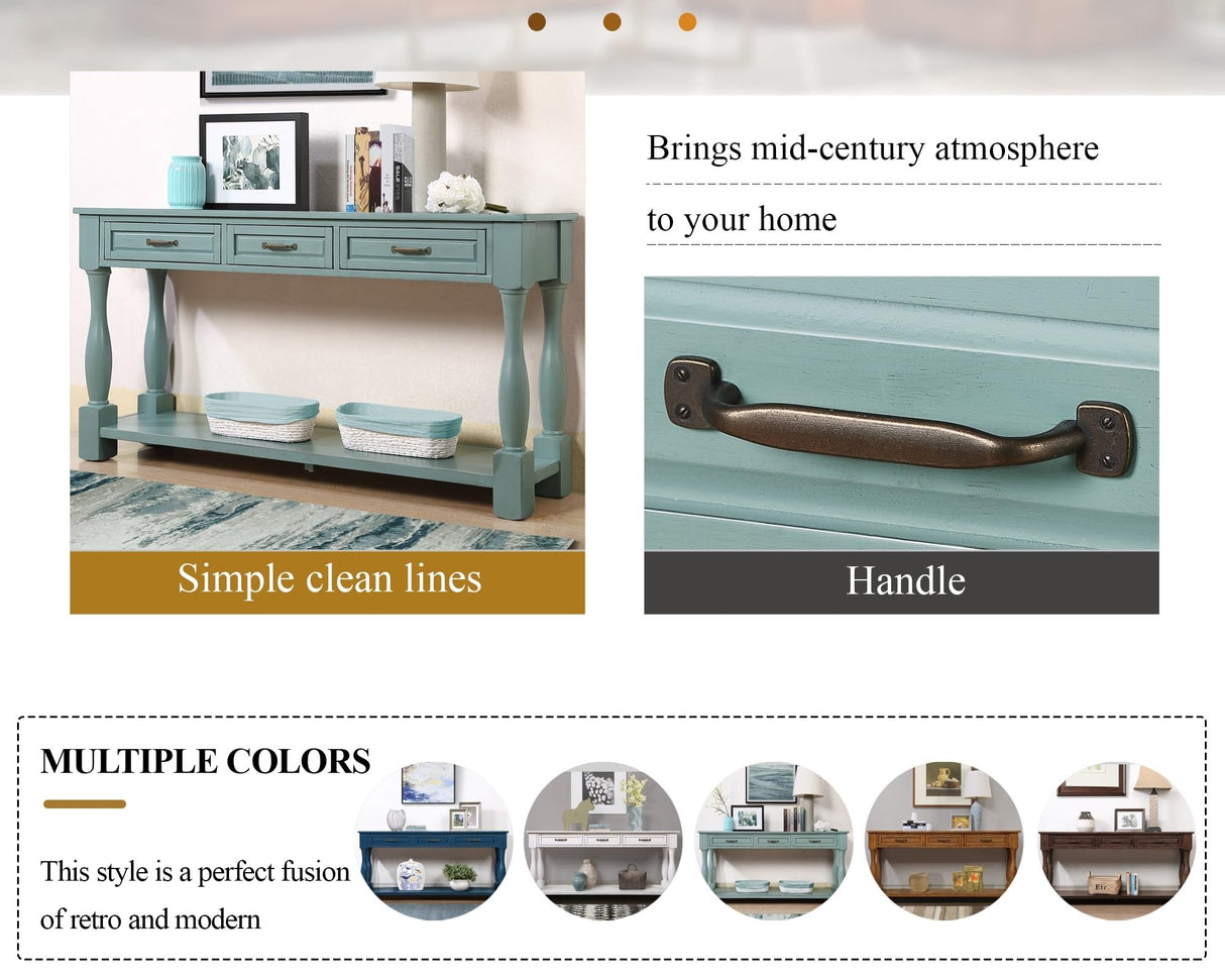 LKTART Solid Wood Console Table Sofa Table Entryway Table with 3 Drawers and 1 Bottom Shelf for Storage Entry Hallway Foyer Sofa (63" Retro Green) LKTART