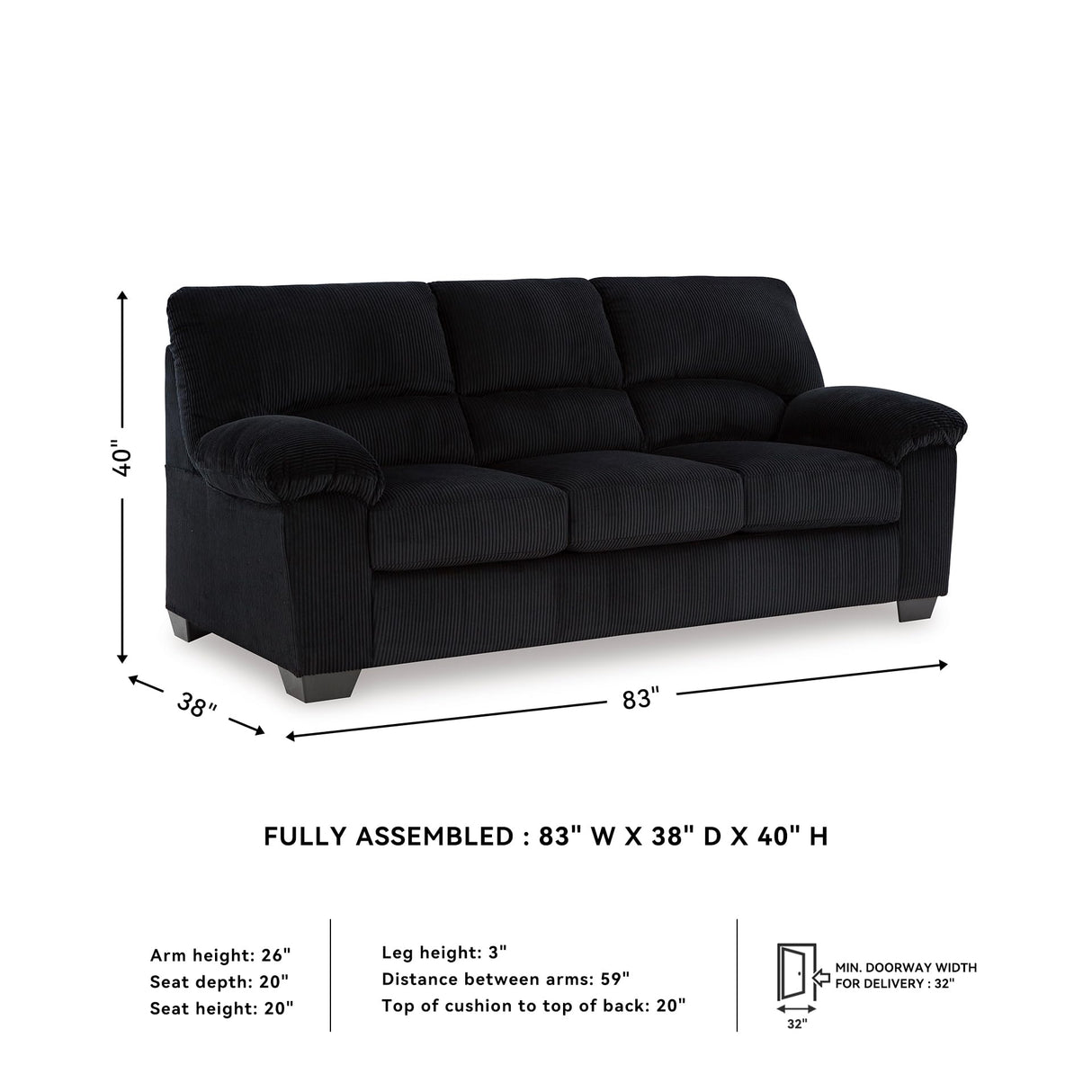 Signature Design by Ashley SimpleJoy Modern Sofa for Living Room, Black Signature Design by Ashley