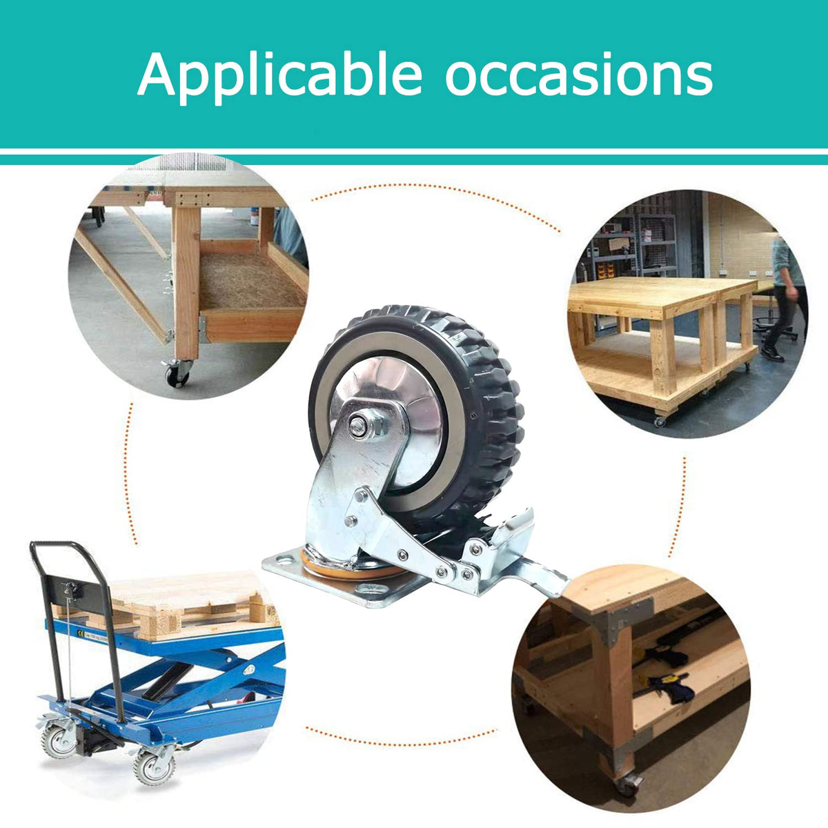 ITINA Heavy Duty Swivel Casters 6 inch 625Lbs Load Capacity/Item 360 Degree Rotation Plate Swivel Hard Casters Non-Slip with Locking Brakes(2 with Brakes& 2 Without) ITINA