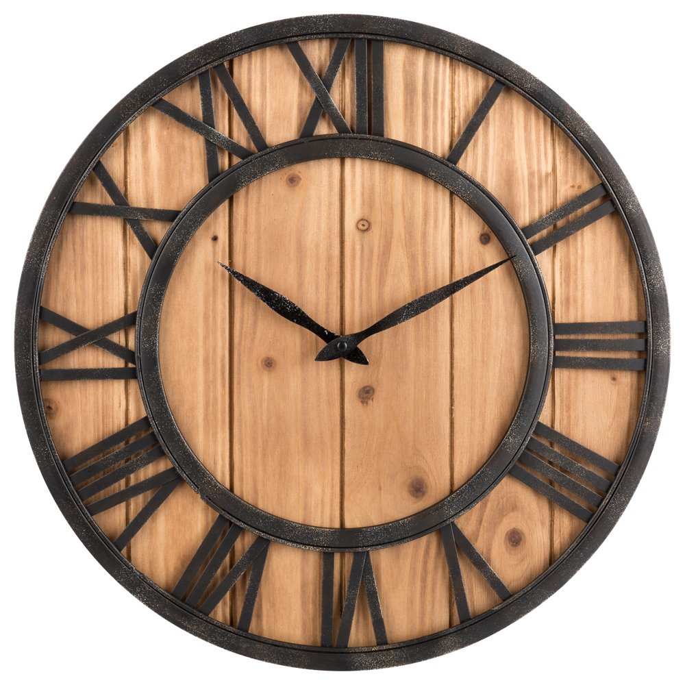 Oldtown Farmhouse Metal & Solid Wood Noiseless Wall Clock (Wood, 18-inch) Oldtown Clocks