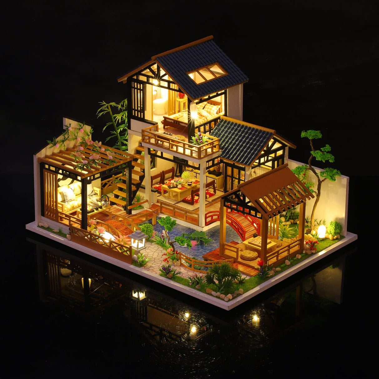 GuDoQi DIY Miniature Dollhouse Kit, Tiny House kit with Furniture, Miniature House Kit 1:24 Scale, Great Handmade Crafts Gift for Birthday Christmas Day, Villa with Courtyard GuDoQi