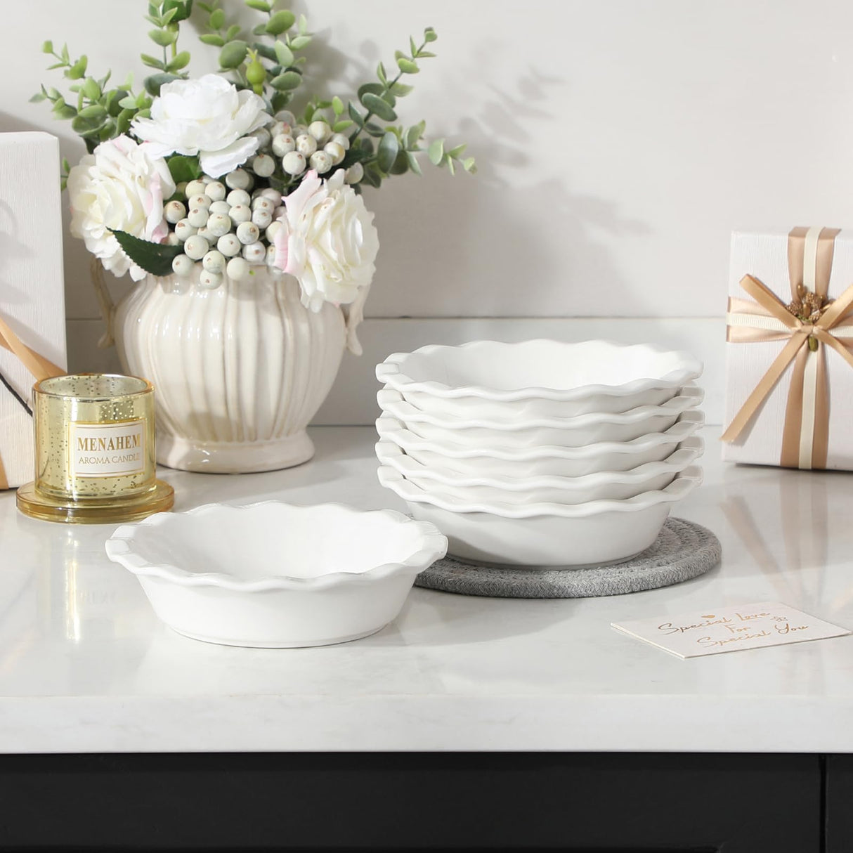 MALACASA Pie Pan, 12 OZ Mini White Pie Dish Set of 6, Ceramic Pie Dish for Baking, Small Quiche Baking Dish for Oven, Round Pie Plates Tart Pans, Fluted Dish Pie Pan for Quiches, Series BAKE MALACASA