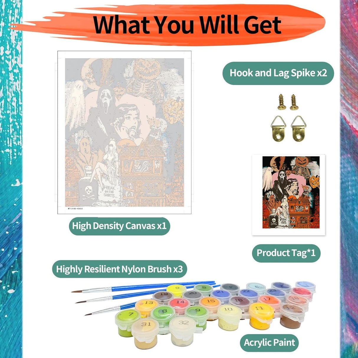 Halloween Paint by Numbers Kits for Adults - Painting by Numbers Kit Halloween, Horror Adults Paint by Number Kits on Canvas Without Frame Oil Painting Acrylic Paints for Home Wall Decor 16X20 inch ajepon