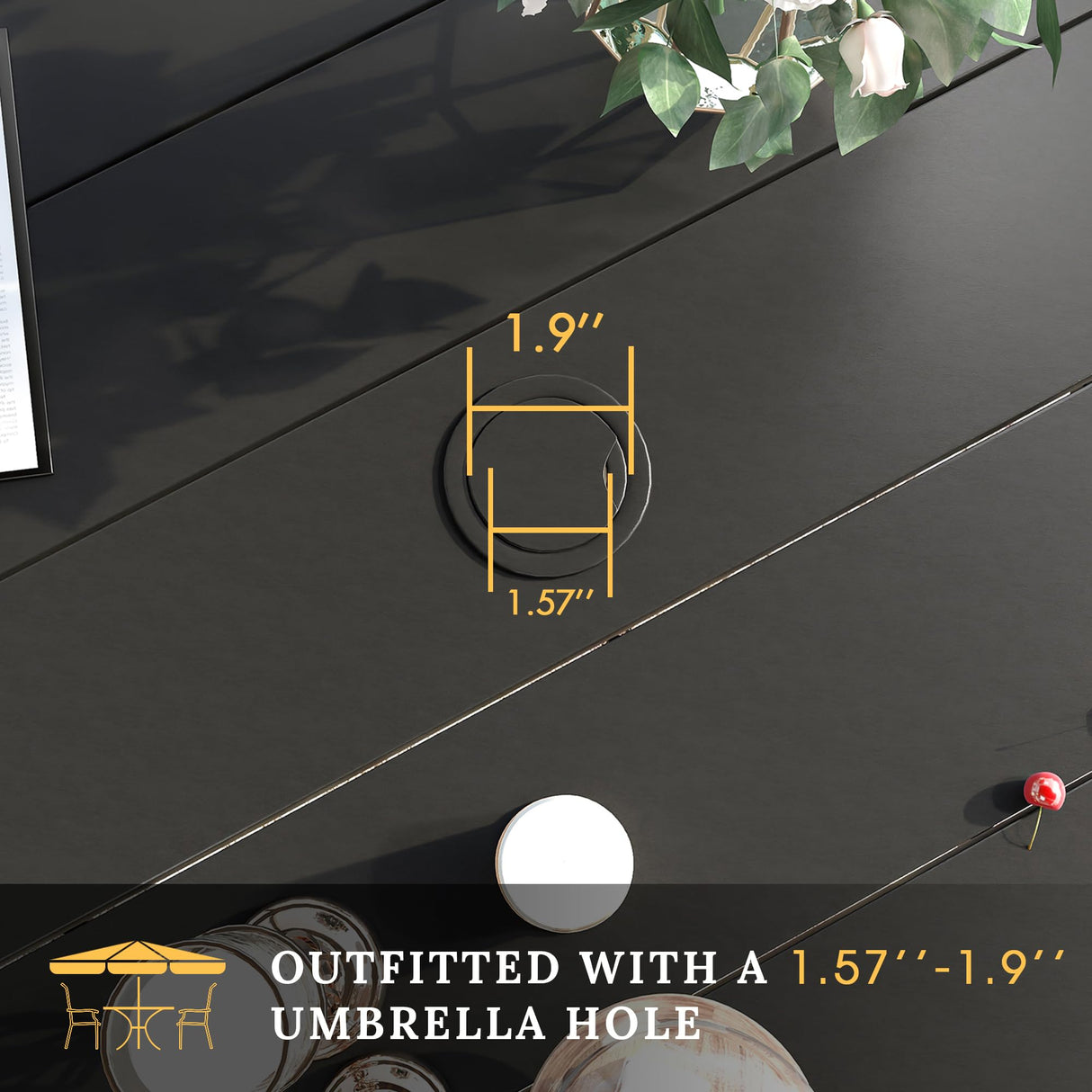 VICLLAX 11 Pieces Patio Dining Set for 10, Outdoor Furniture Set Includes 60" Round Outdoor Table and 10 Lawn Stackable Chairs, Black Tabletop and Red Fabric VICLLAX