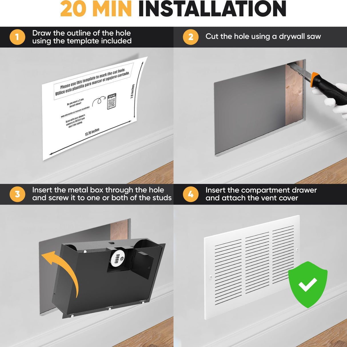 Elder Welder® Hidden Wall Safe with Air Vent Cover | Easy to Install | Combination Lock | Fits Perfectly Between 16" Studs | Hidden Safe for Money | Elevated Choice Over Book Safe or Picture Safe Elder Welder