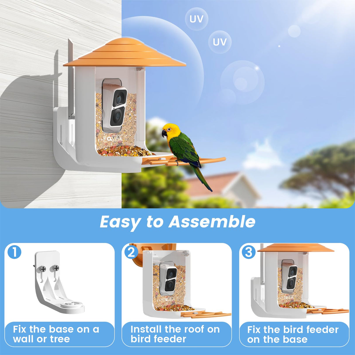 FOVAL Bird Feeder with Camera, Smart Bird Feeder Camera with AI Identify Bird Species, Auto Capture Bird Videos & AI Motion Detection, 5W Solar FOVAL