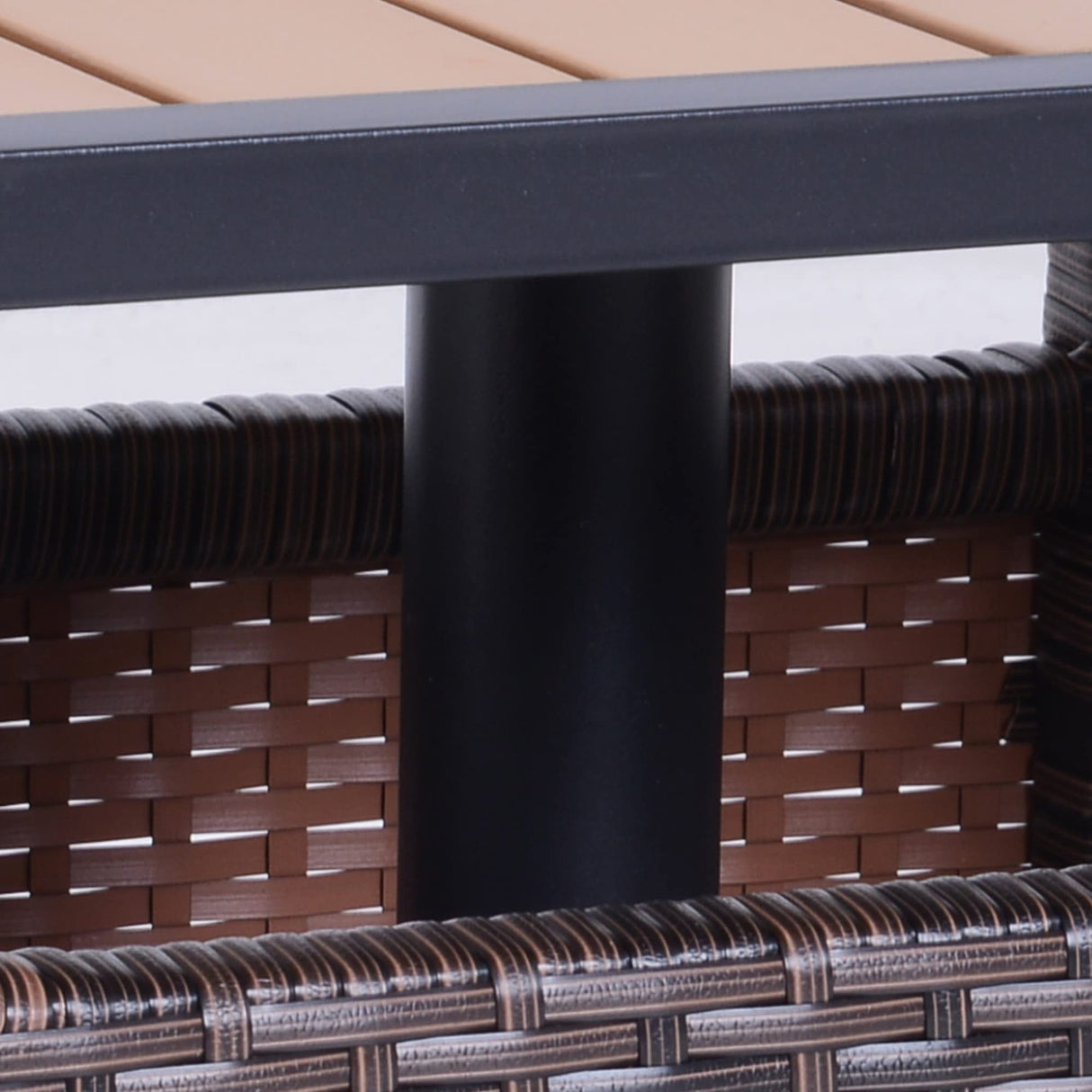 Outsunny 22'' Rattan Wicker Side Table with Steel Frame, Umbrella Insert Hole, Sand Bag for Outdoor, Patio, Garden, Backyard, Brown Outsunny