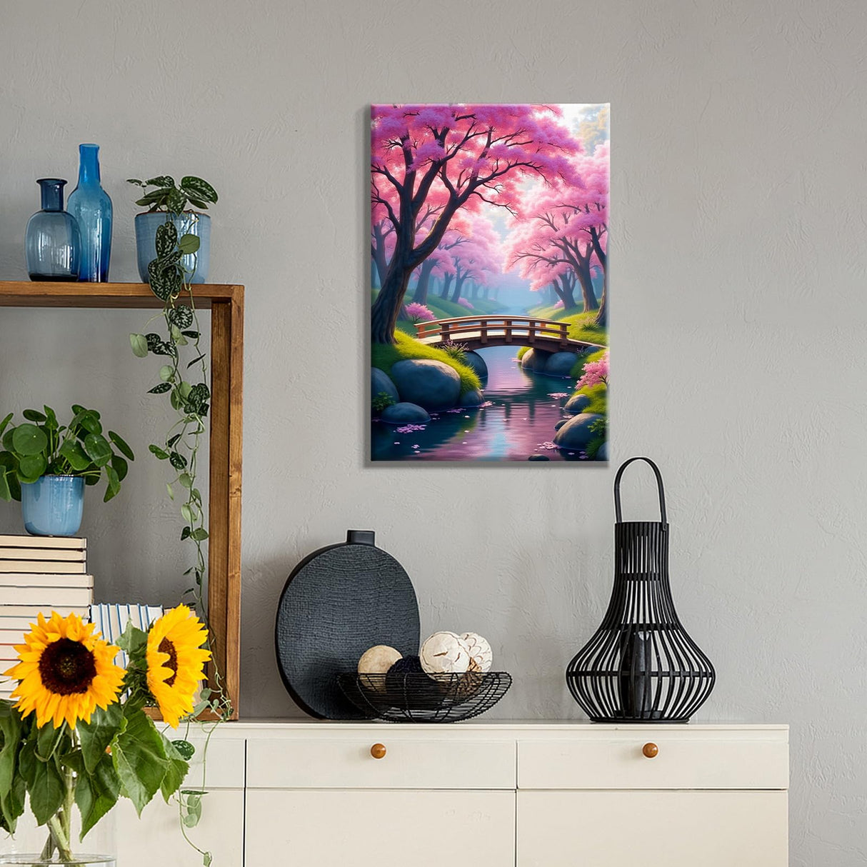 JOOZ Paint by Numbers Kit for Adults with Frame Cherry Blossom Adult Paint by Number Kits Framed Canvas Bridge Paint by Number with Easel DIY Oil Painting by Number for Gift Home Wall Decor 8x12 Inch JOOZ