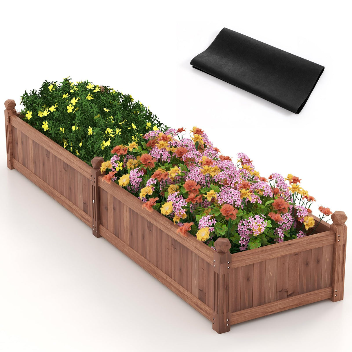 Giantex Wood Raised Garden Bed, Planting Bed with Corner Drainage, Non-Woven Liner for Growing Vegetables, Flowers, Herbs, Fruits, 91”x24”x16” Divisible Planter Box for Backyard, Garden, Lawn Giantex