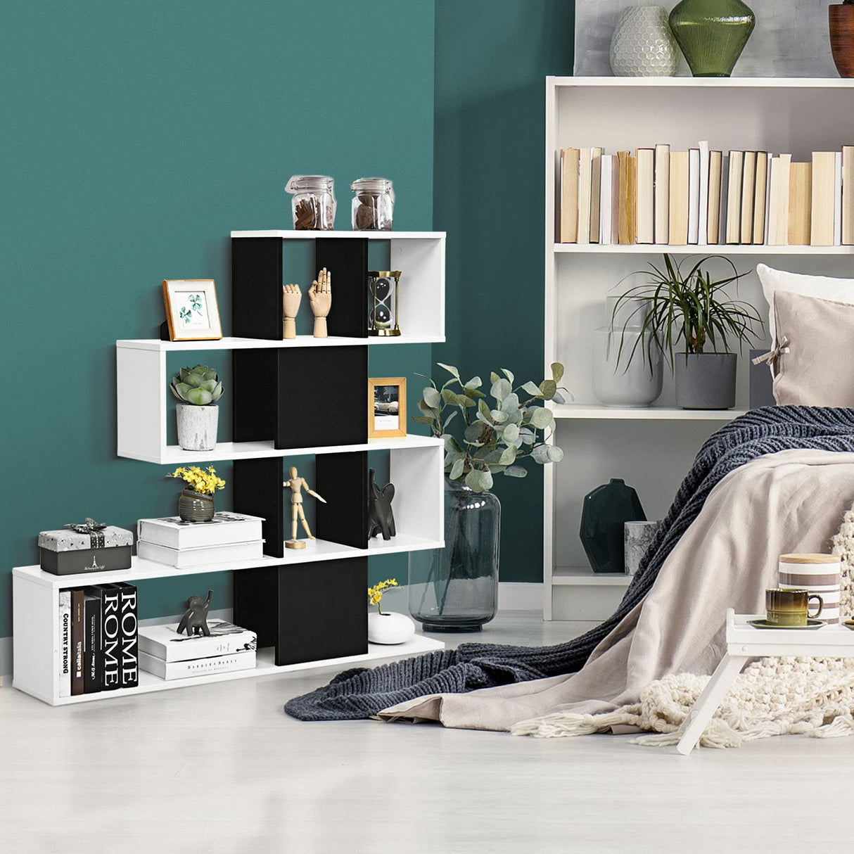 Tangkula 8 Cubes Bookshelf, Modern Ladder Corner Bookcase, 8-Cube Open Stepped Storage Bookcase, 5-Tier Display Shelf for Home Office, 47 x 8 x 43 Inch, Living Room Divider Booksheif Tangkula