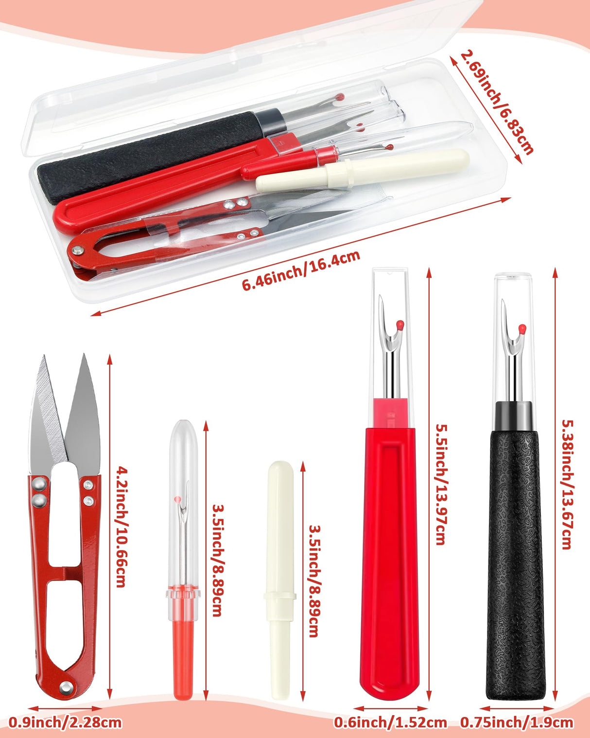 FIVEIZERO Seam Rippers for Sewing – 2 Big and 2 Small Stitch Remover Tools, Thread Ripper, Embroidery Removal Tool with Thread Snips FIVEIZERO