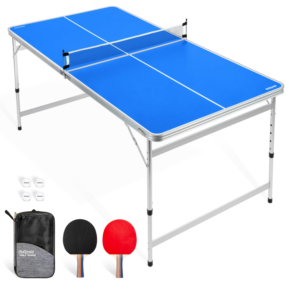 GoSports 6 x 3 ft Mid-Size Table Tennis Table Set with Adjustable Height - Blue GoSports